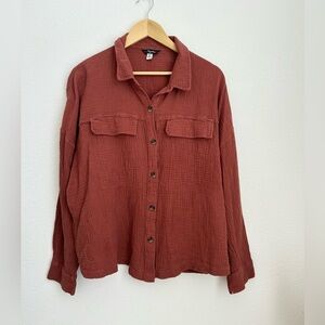 Supplies Rust Red Gauzy Long Sleeve Button Down - XL